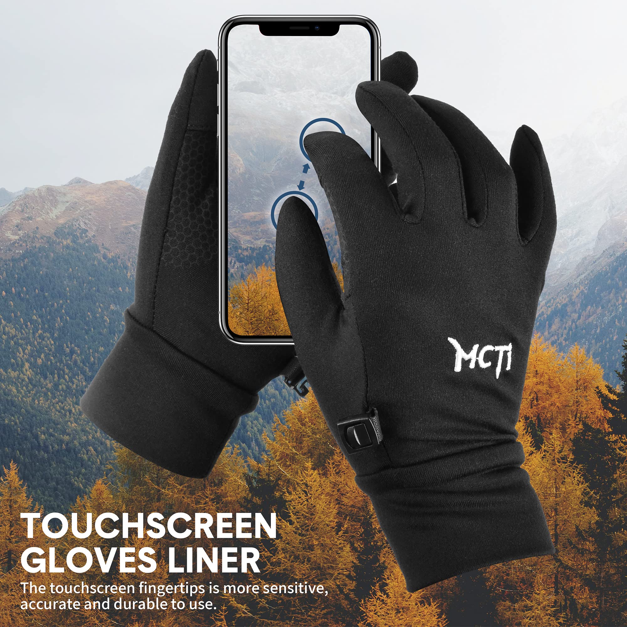 MCTi Glove Liner Touch Screen Lightweight for Winter Running Texting - Image 3