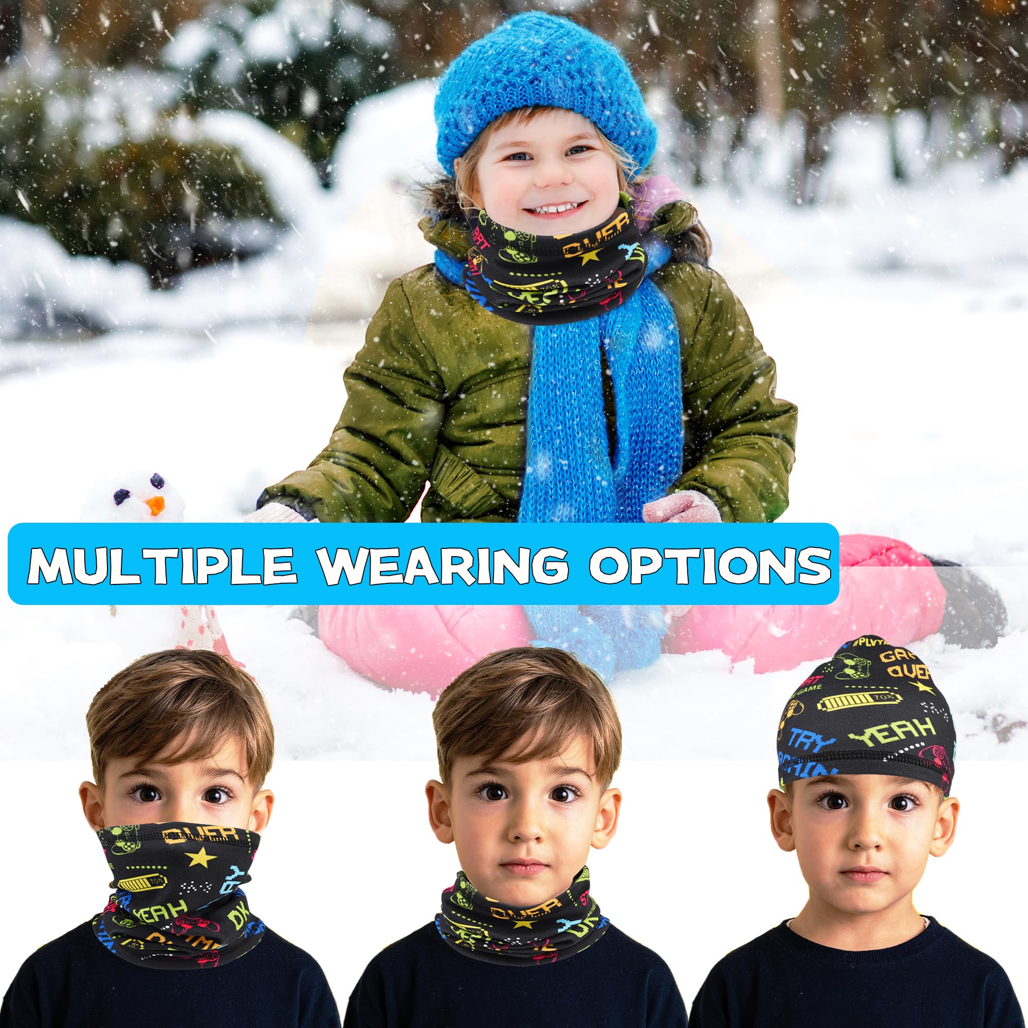 MCTi Kids Neck Gaiter Warmer Winter Fleece Scarves Face Masks 2 Packed for Snow Skiing Snowboarding - Image 6