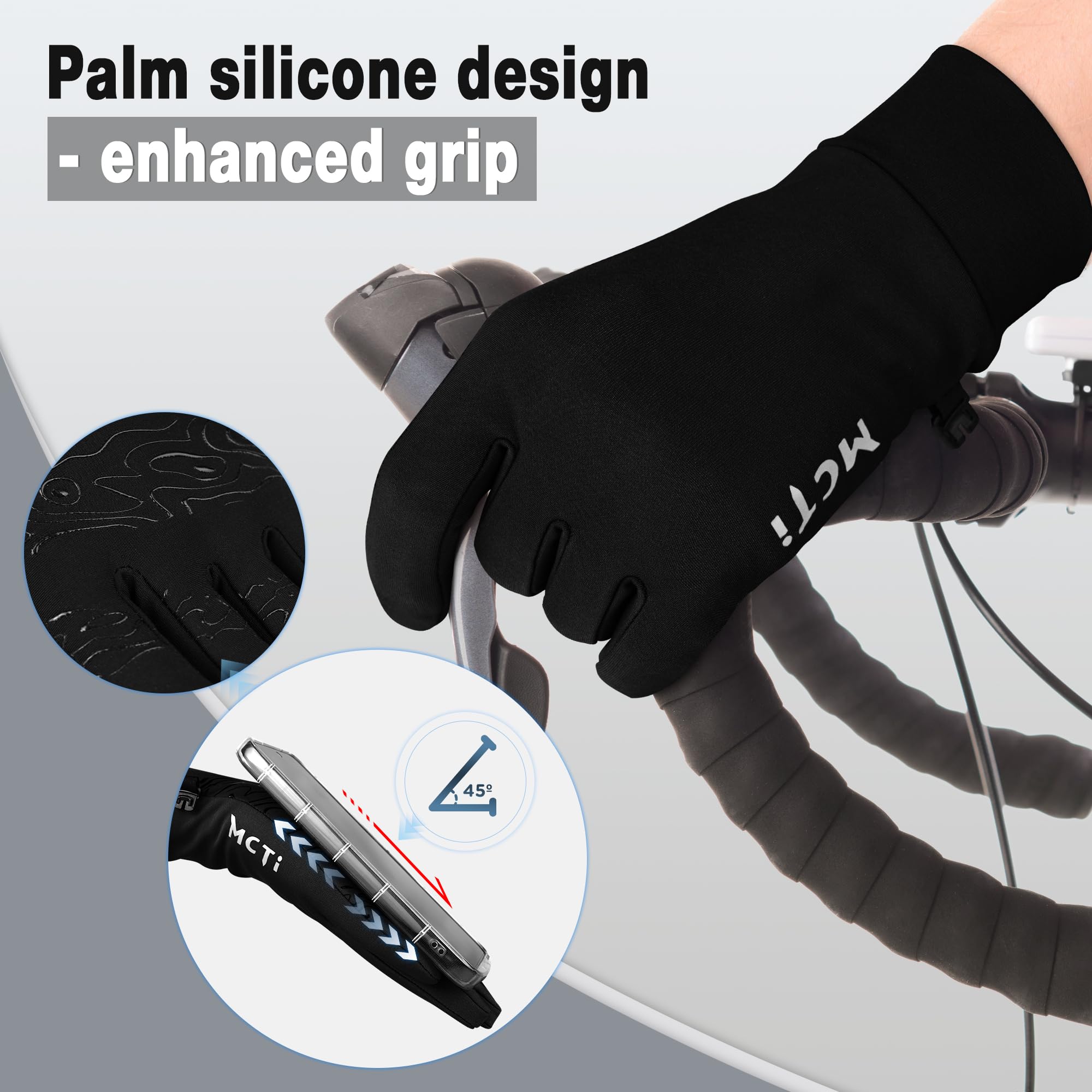 MCTi Lightweight Glove Liners for Men Women, Touch Screen Gloves with Conductive Microfiber, Palm Silicone, for Running Driving Hiking - Image 4