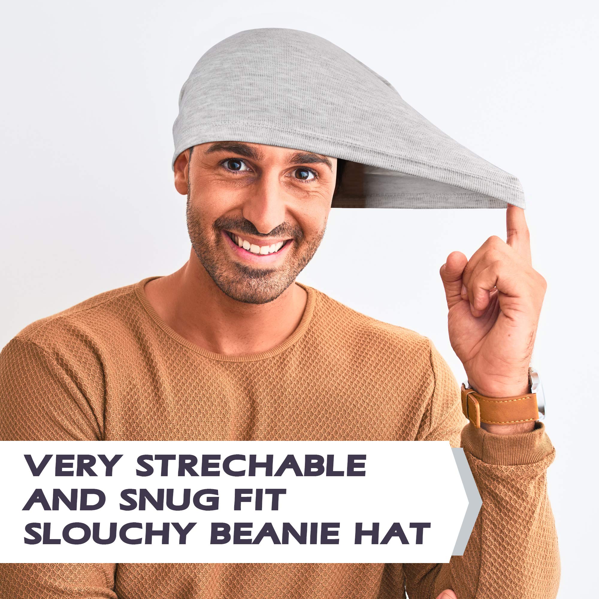 MCTi Slouchy Beanie for Men Women, Winter Warm Stretchy Skull Cap Hat Lightweight for Running Cycling 2 Packed - Image 4