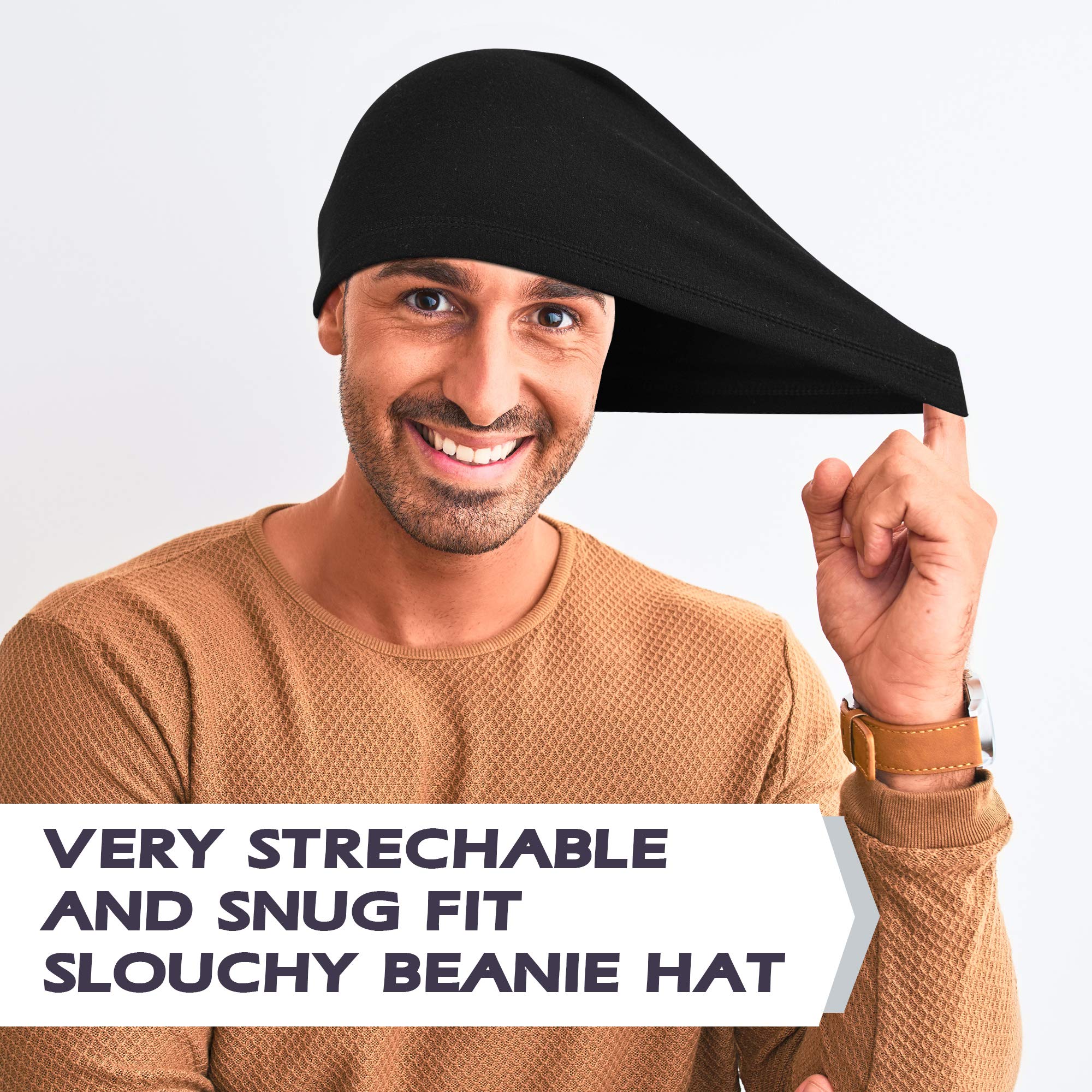 MCTi Slouchy Beanie for Men Women, Winter Warm Stretchy Skull Cap Hat Lightweight for Running Cycling 2 Packed - Image 4