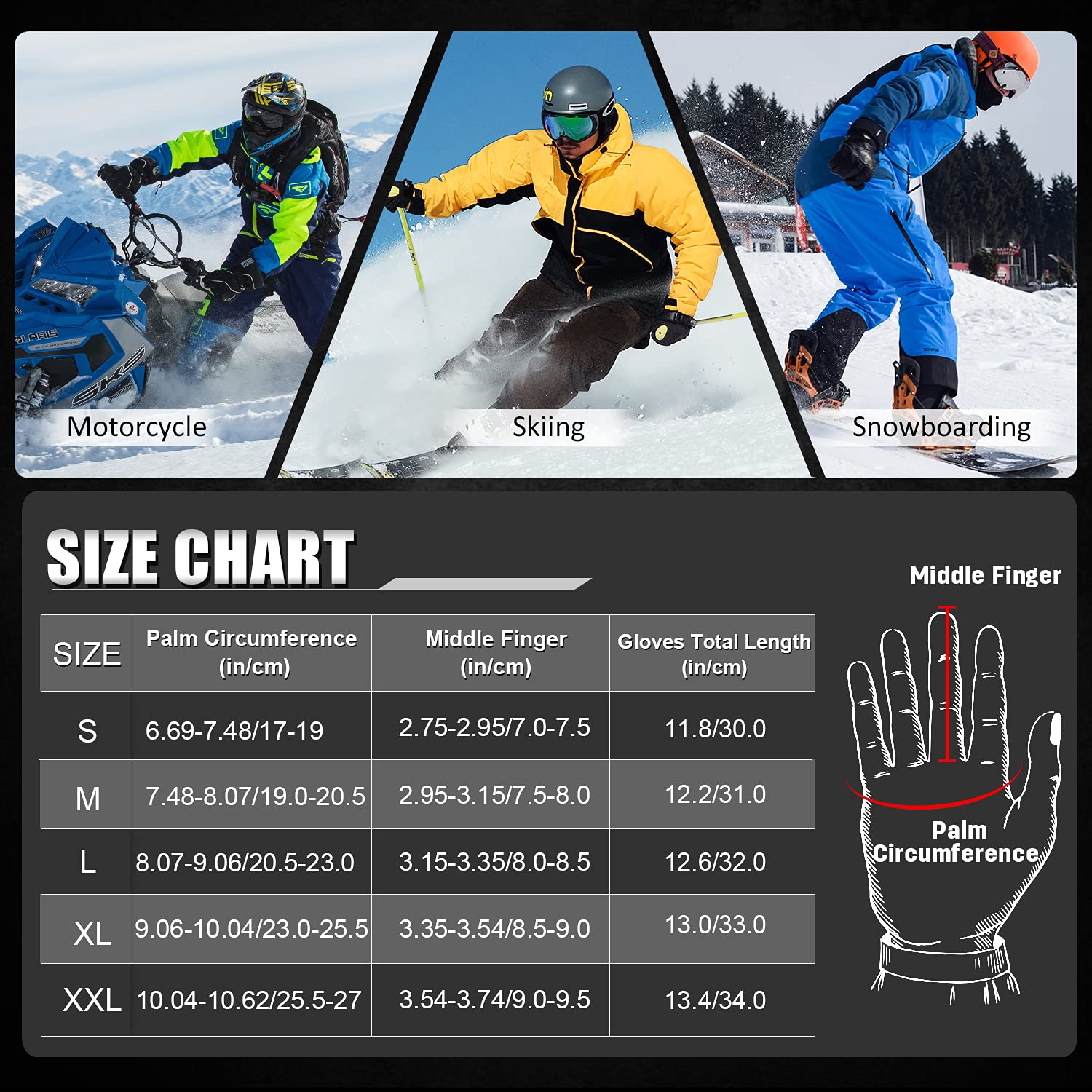 MCTi Waterproof Mens Ski Gloves Winter Warm 3M Thinsulate Snowboard Snowmobile Cold Weather Gloves - Image 6
