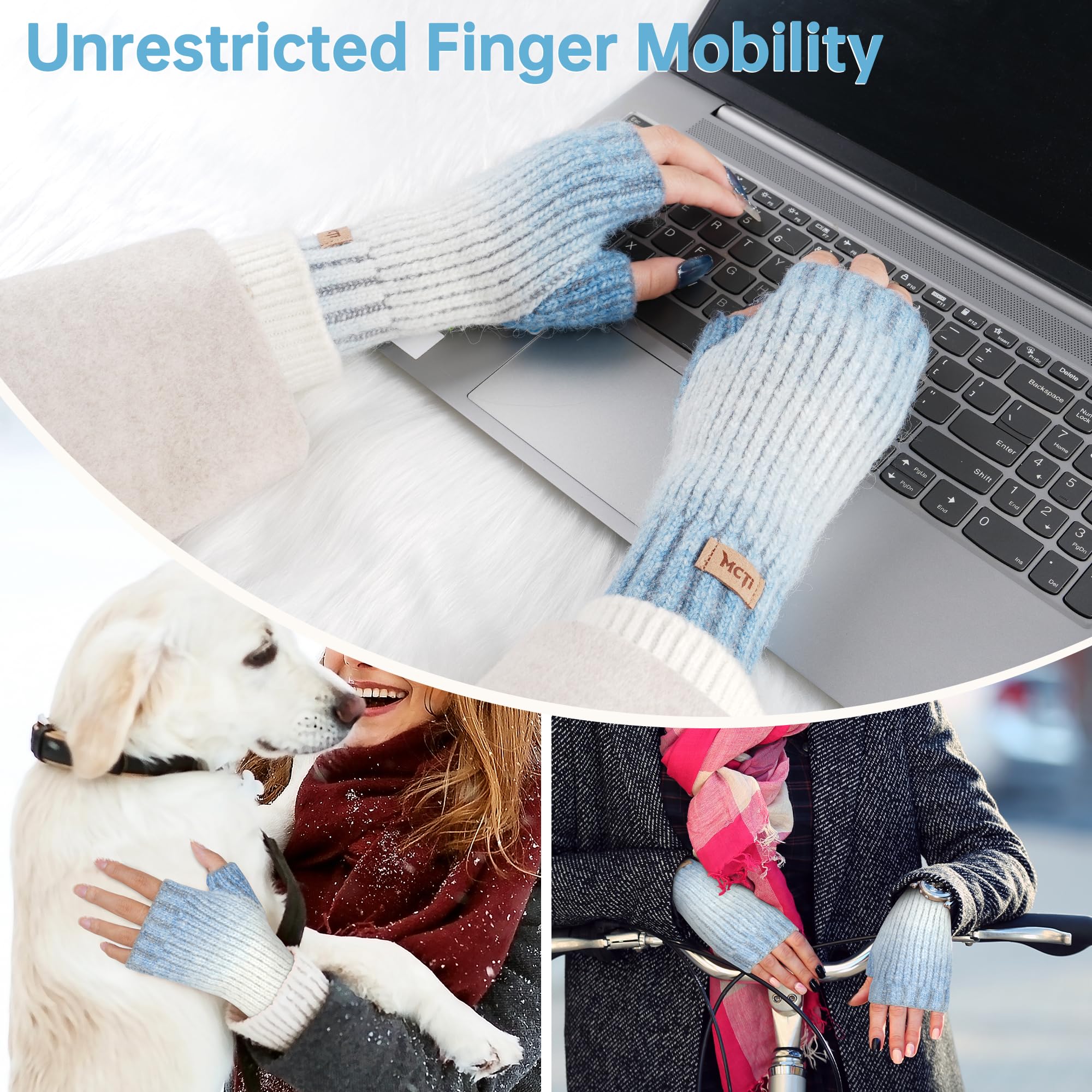 MCTi Winter Gloves for Women, Fingerless Mittens Knitted, Typing Gloves with Long Wrist Cuff, Warm for Cold Weather - Image 4