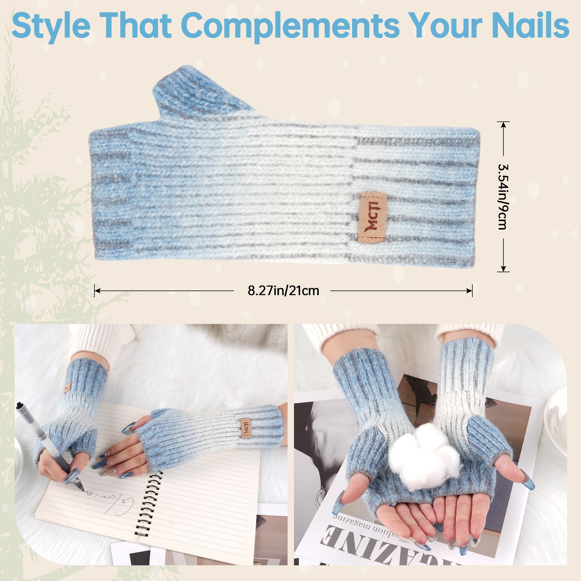 MCTi Winter Gloves for Women, Fingerless Mittens Knitted, Typing Gloves with Long Wrist Cuff, Warm for Cold Weather - Image 6