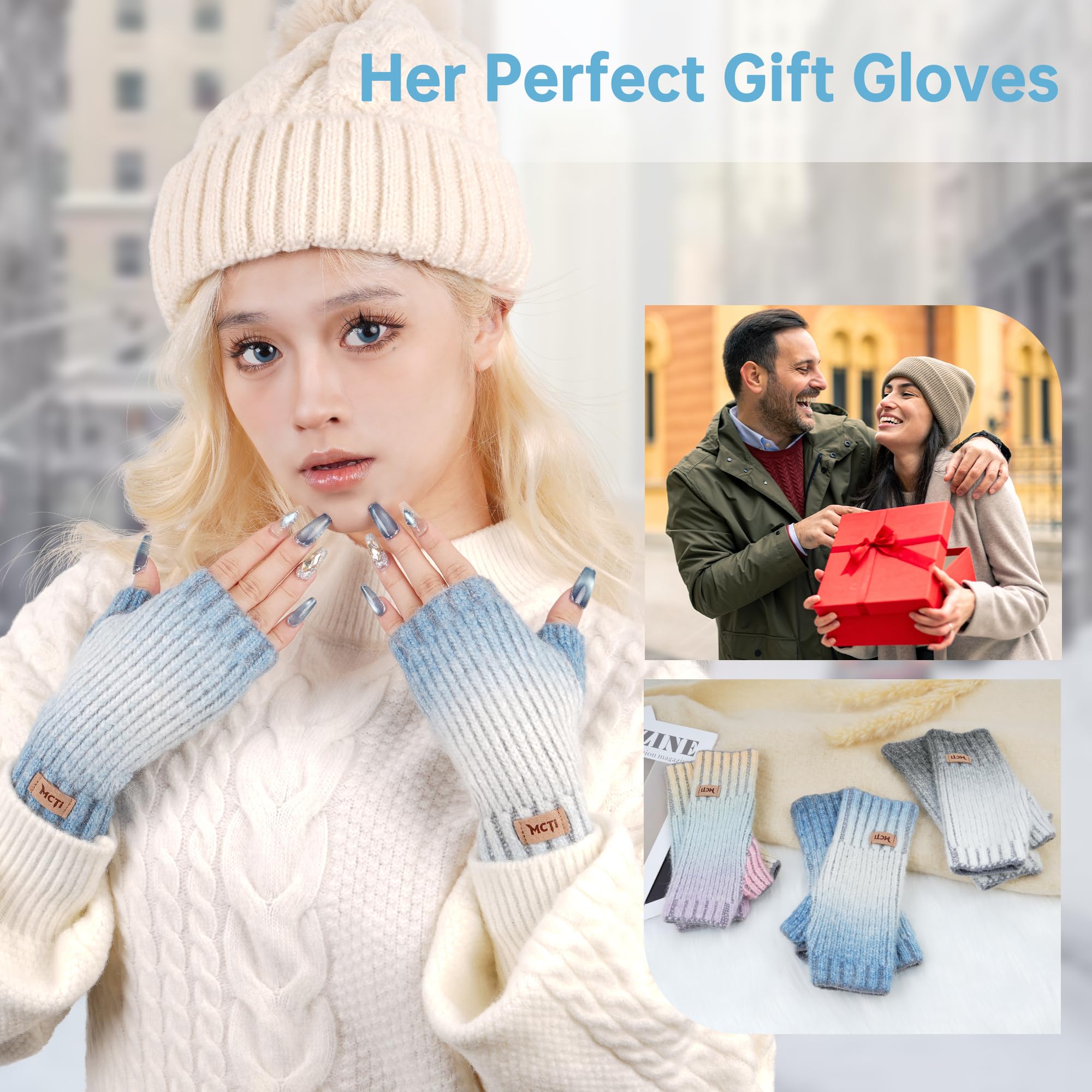 MCTi Winter Gloves for Women, Fingerless Mittens Knitted, Typing Gloves with Long Wrist Cuff, Warm for Cold Weather - Image 7