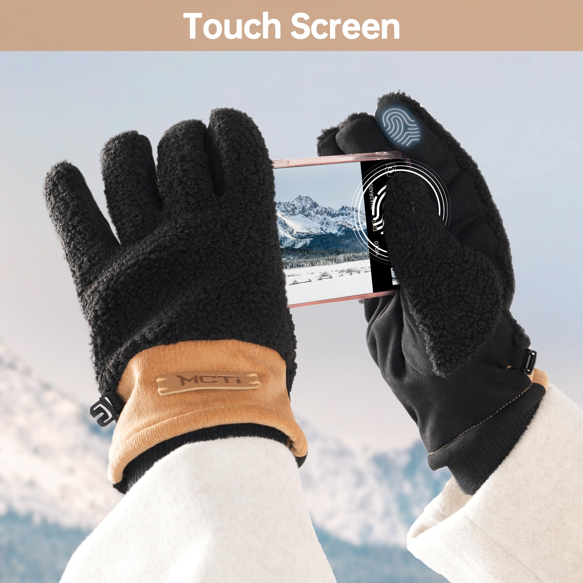 MCTi Winter Sherpa Gloves for Women Warm for Cold Weather Touchscreen Fleece Lining - Image 4