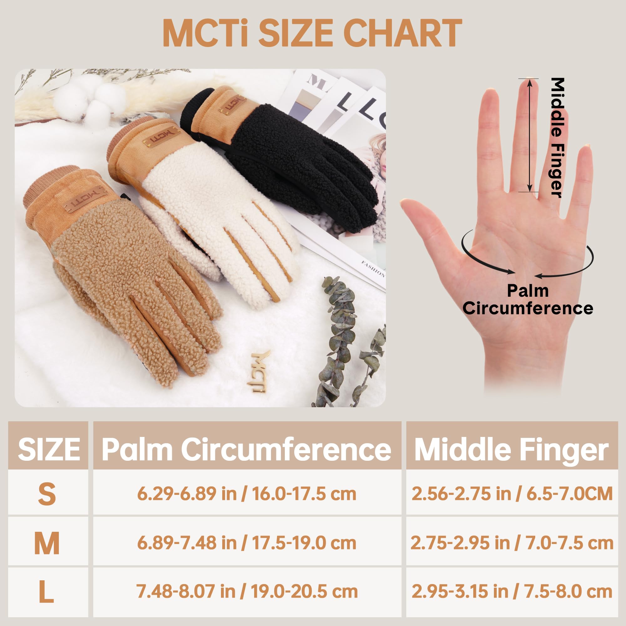 MCTi Winter Sherpa Gloves for Women Warm for Cold Weather Touchscreen Fleece Lining - Image 6