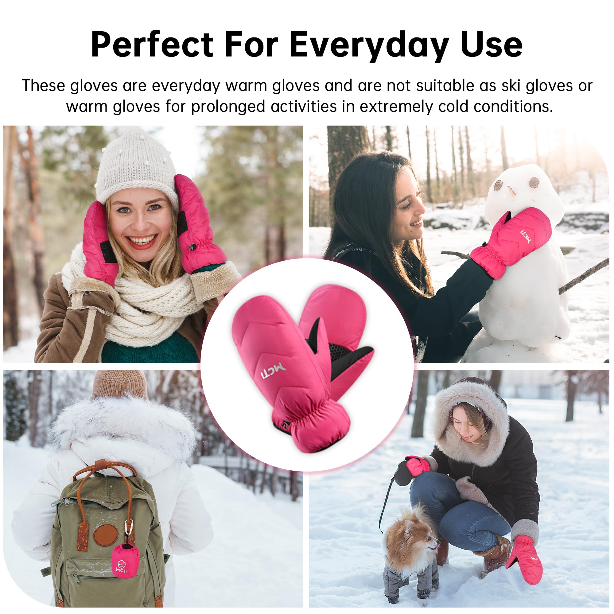 MCTi Women's Goose Down Mittens Waterproof Touch Screen Packable Ultra Light Snow Mitts - Image 6